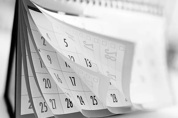 Close-up of calendar pages